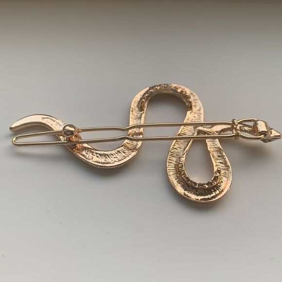 Snake Barrette with Green Eyes - Serpent Punk Edgy Gold Tone Hair Accessory main image 5